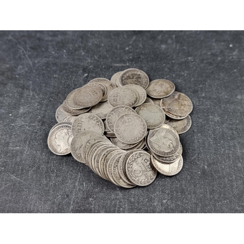 771 - Coins: approximately eighty Victorian silver 3d coins, 94g.