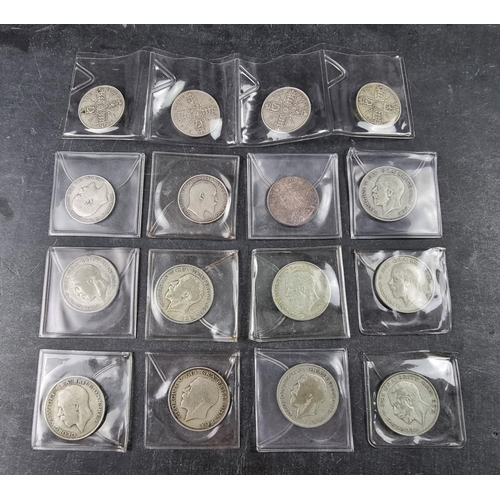 780 - Coins: nine various George V .500 silver half crowns; together with seven various George V silver fl... 