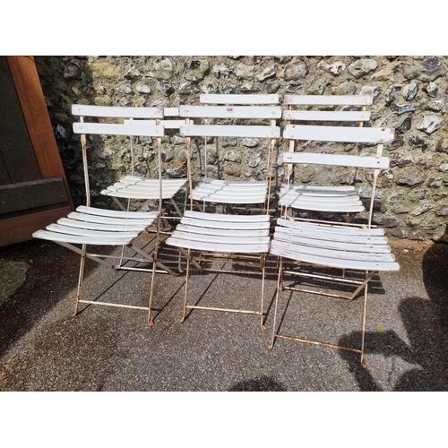 1636 - A set of four old folding garden chairs; together with another similar pair. (6)