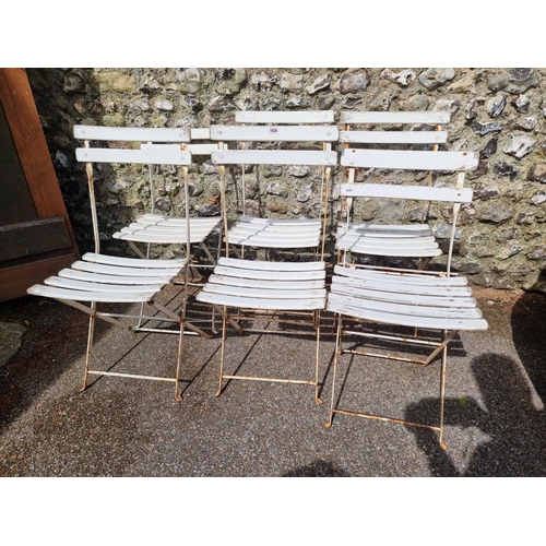 1636 - A set of four old folding garden chairs; together with another similar pair. (6)