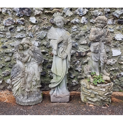 1640 - Three composition stone figures, largest 101cm high.   