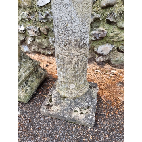 1641 - A composition stone figural bird bath, 87cm high; together with a pedestal sun dial. (2) ... 