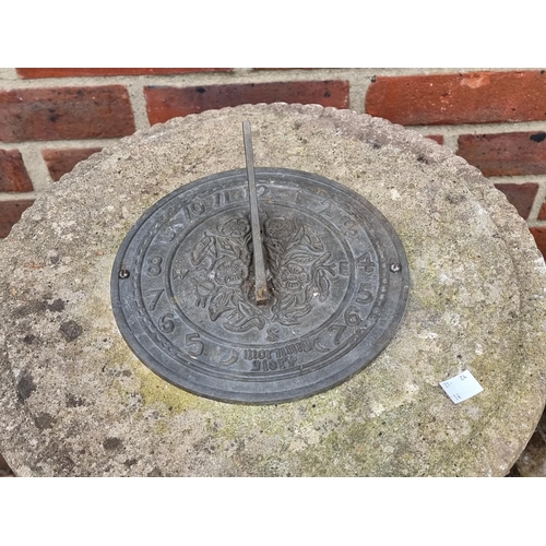 1646 - A composition stone figural sun dial, 98m high; together with a similar small bird bath. (2)... 