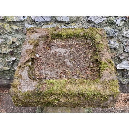 1647 - An old weathered composition stone pedestal bird bath, 76cm high; together with another garden ... 