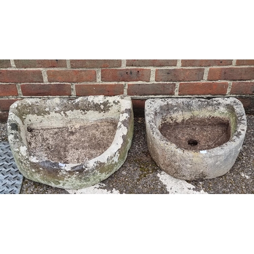 1648 - Two antique stone semi-circular troughs, largest 52cm wide.