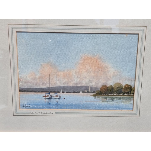 1335 - David Holmes, 'Distant Chichester', signed, watercolour, 18 x 27cm.