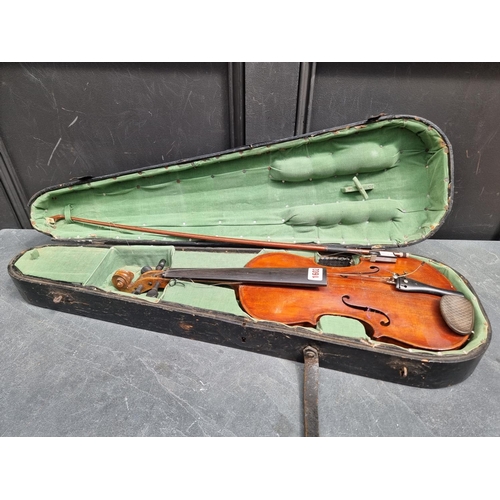 1602 - An antique Continental violin, bearing internal label indistinctly inscribed '...1830, Ladislaus Bac... 