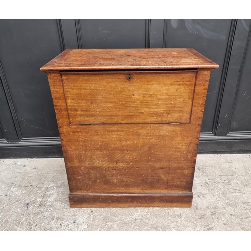 1010 - An unusual antique mahogany chest, with hinged top and fall front, 84cm wide.