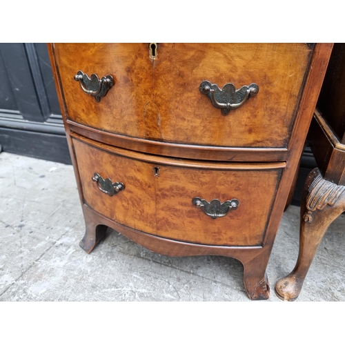 1016 - A small walnut bowfront chest of drawers, 45cm wide; together with another small walnut side ca... 