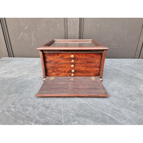 1035 - A small mahogany collectors' chest, with glazed top and fall front enclosing five drawers, 31cm... 