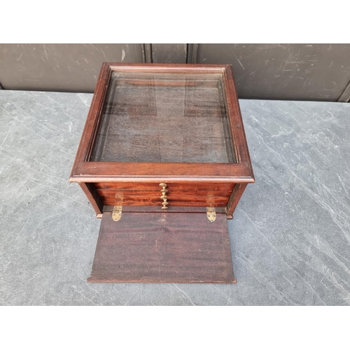 1035 - A small mahogany collectors' chest, with glazed top and fall front enclosing five drawers, 31cm... 