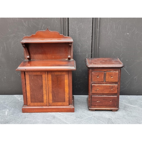 1036 - A miniature Victorian mahogany chiffonier, 30cm high x 20.5cm wide; together with a similar miniatur... 