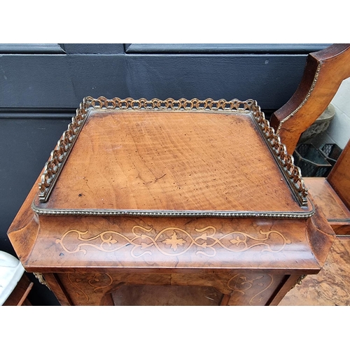 1037 - A Louis XV style walnut and inlaid bonheur du jour, with gilt brass mounts, 81cm wide.... 