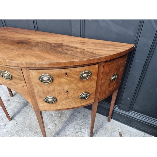 1046 - A George III mahogany and line inlaid demi-lune sideboard, 161cm wide.