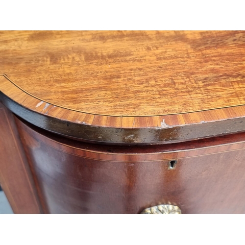 1047 - A late Victorian mahogany and line inlaid bowfront sideboard, 137cm wide.