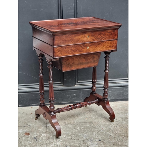 1052 - A 19th century continental mahogany work table, with hinged top, 55cm wide.