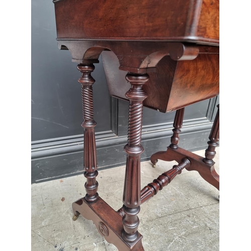 1052 - A 19th century continental mahogany work table, with hinged top, 55cm wide.