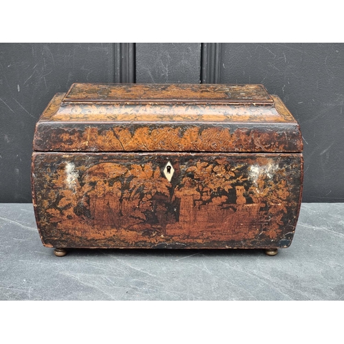 1060 - A Regency penwork tea caddy, with bone escutcheon, 32.5cm wide.