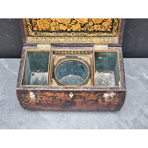 1060 - A Regency penwork tea caddy, with bone escutcheon, 32.5cm wide.