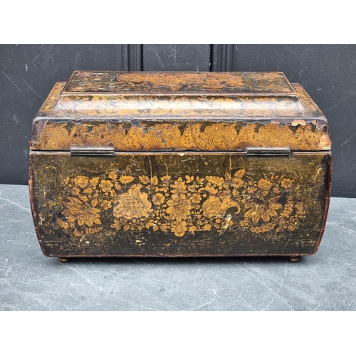 1060 - A Regency penwork tea caddy, with bone escutcheon, 32.5cm wide.