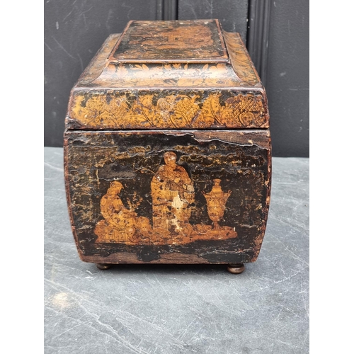 1060 - A Regency penwork tea caddy, with bone escutcheon, 32.5cm wide.