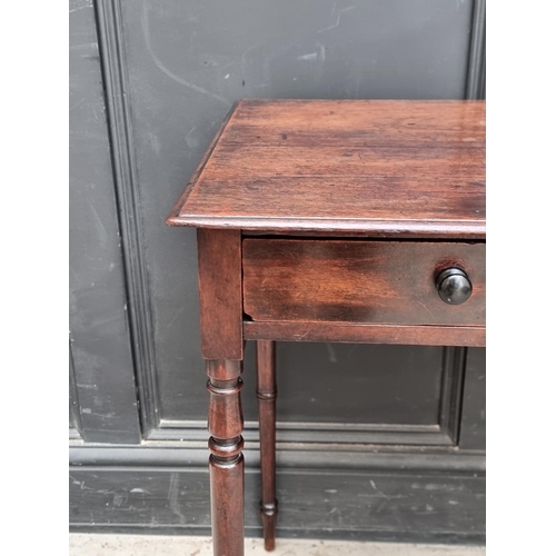 1068 - A circa 1800 mahogany two drawer side table, 76.5cm wide.