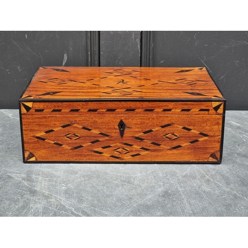 1069 - A 19th century mahogany and parquetry writing slope, 36.5cm wide.