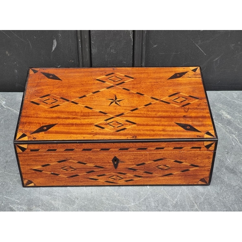 1069 - A 19th century mahogany and parquetry writing slope, 36.5cm wide.