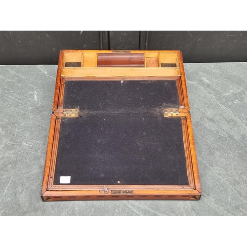 1069 - A 19th century mahogany and parquetry writing slope, 36.5cm wide.