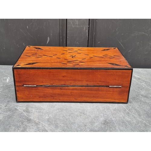 1069 - A 19th century mahogany and parquetry writing slope, 36.5cm wide.