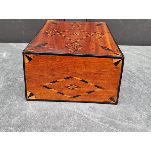 1069 - A 19th century mahogany and parquetry writing slope, 36.5cm wide.