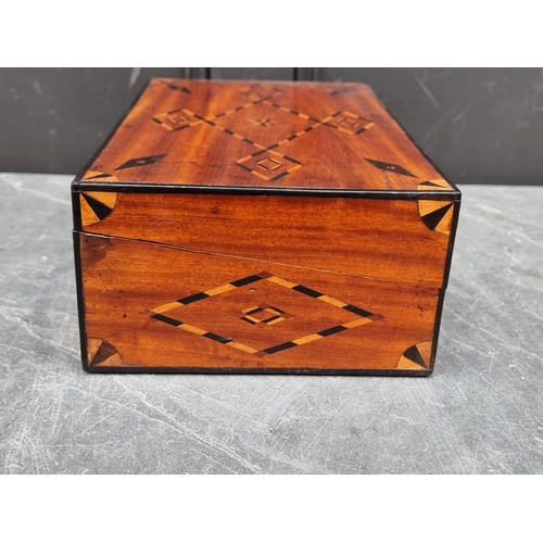 1069 - A 19th century mahogany and parquetry writing slope, 36.5cm wide.