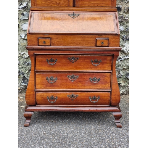 1073 - A small 18th century Dutch satinwood bombe bureau bookcase, 194cm high x 80cm at widest point.... 