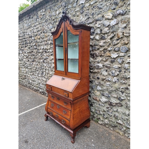 1073 - A small 18th century Dutch satinwood bombe bureau bookcase, 194cm high x 80cm at widest point.... 