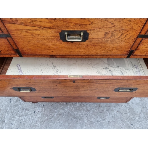 1074 - An early 20th century teak and brass bound campaign chest, with inset ivory label inscribed 'Army &a... 