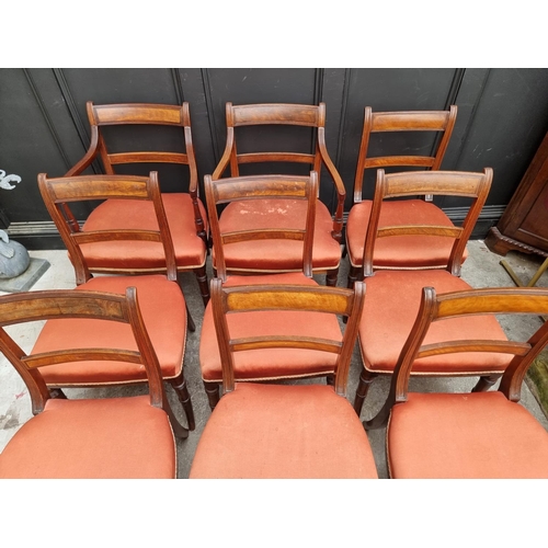 1078 - A set of twelve George III Regency mahogany bar back dining chairs, to include a pair of elbow chair... 