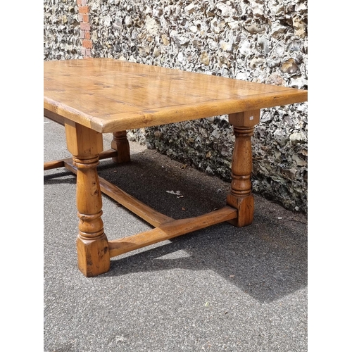 1095 - A good reproduction oak refectory table, with cleated end five-plank top, the top 213 x 106.5cm.... 