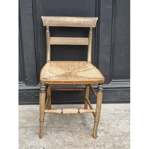 1096 - An early 19th century painted and rush seated side chair; together with a 19th century West Country ... 