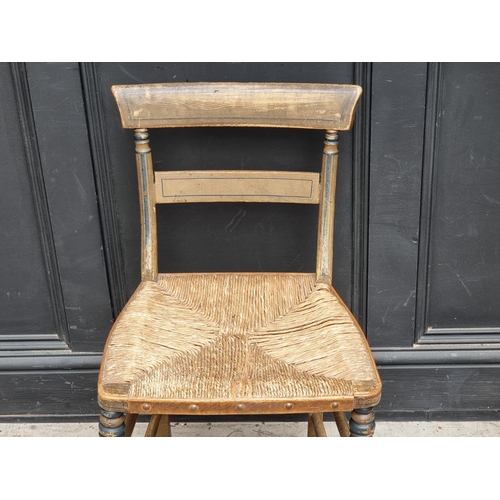 1096 - An early 19th century painted and rush seated side chair; together with a 19th century West Country ... 