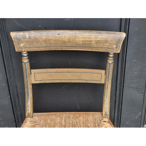 1096 - An early 19th century painted and rush seated side chair; together with a 19th century West Country ... 