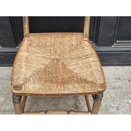 1096 - An early 19th century painted and rush seated side chair; together with a 19th century West Country ... 