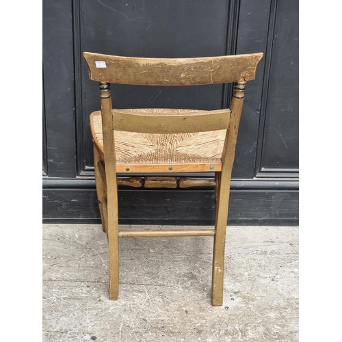 1096 - An early 19th century painted and rush seated side chair; together with a 19th century West Country ... 