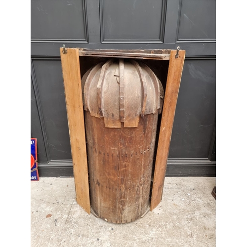 1100 - An 18th century fruitwood hanging corner cupboard, 122.5cm high x 75.5cm wide.