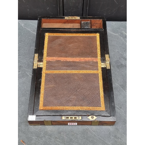 1124 - A Victorian walnut and brass bound writing slope, 30cm wide; together with a Sorrento novelty casket... 