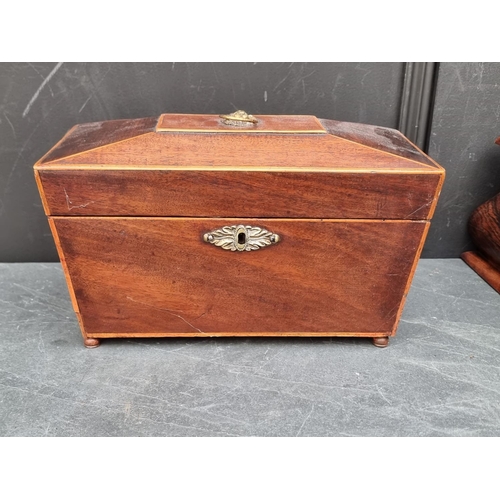 1125 - A rosewood sarcophagus tea caddy and cover, 39.5cm wide; together with another 19th century mah... 