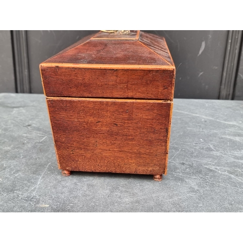 1125 - A rosewood sarcophagus tea caddy and cover, 39.5cm wide; together with another 19th century mah... 