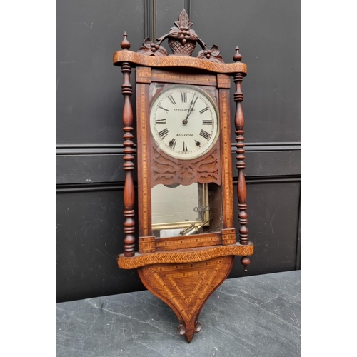 1151 - A late 19th century walnut and parquetry wall clock, the painted dial inscribed 'Skarratt & Co, ... 