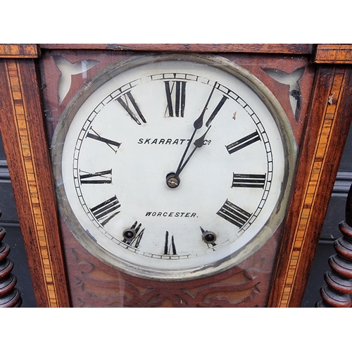 1151 - A late 19th century walnut and parquetry wall clock, the painted dial inscribed 'Skarratt & Co, ... 