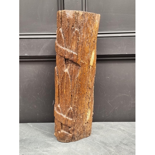 1155 - An antique carved oak pillar fragment, possibly 17th century or earlier, 60cm long.