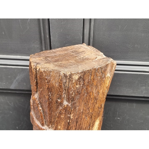 1155 - An antique carved oak pillar fragment, possibly 17th century or earlier, 60cm long.